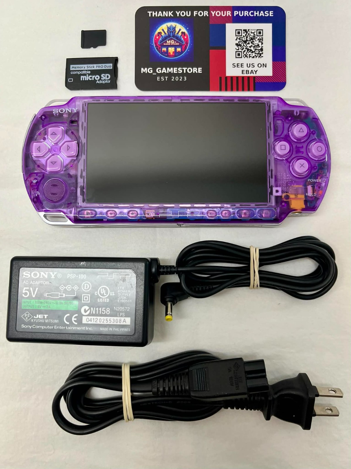 PSP 3000 Clear Purple / New Battery / Genuine Sony Charger / Region Free / 32 GB