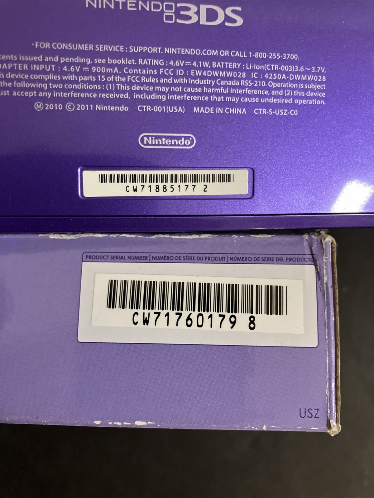 Nintendo 3DS Midnight Purple Handheld Console USA Version CIB Different Serial#
