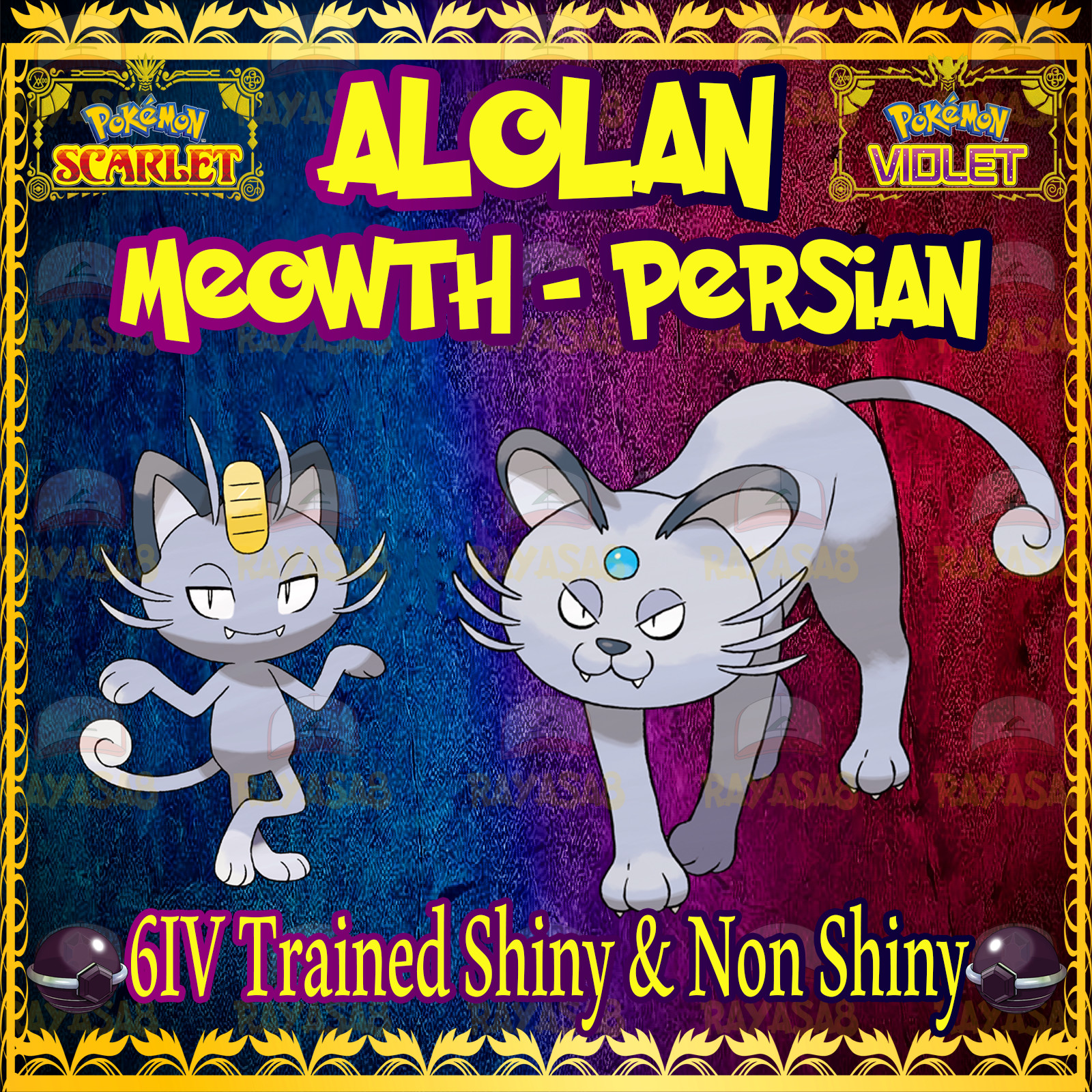 Pokemon Scarlet & Violet Alolan Meowth Persian 6IV 🌟Shiny🌟 & Non Shiny Home