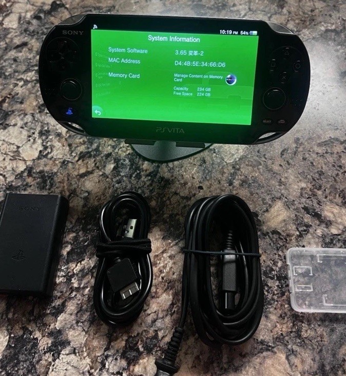 PS Vita PCH-1000 1100 Wi-Fi OLED (BLACK) w/Charger +SD2Vita + 256 GB MICRO SD.