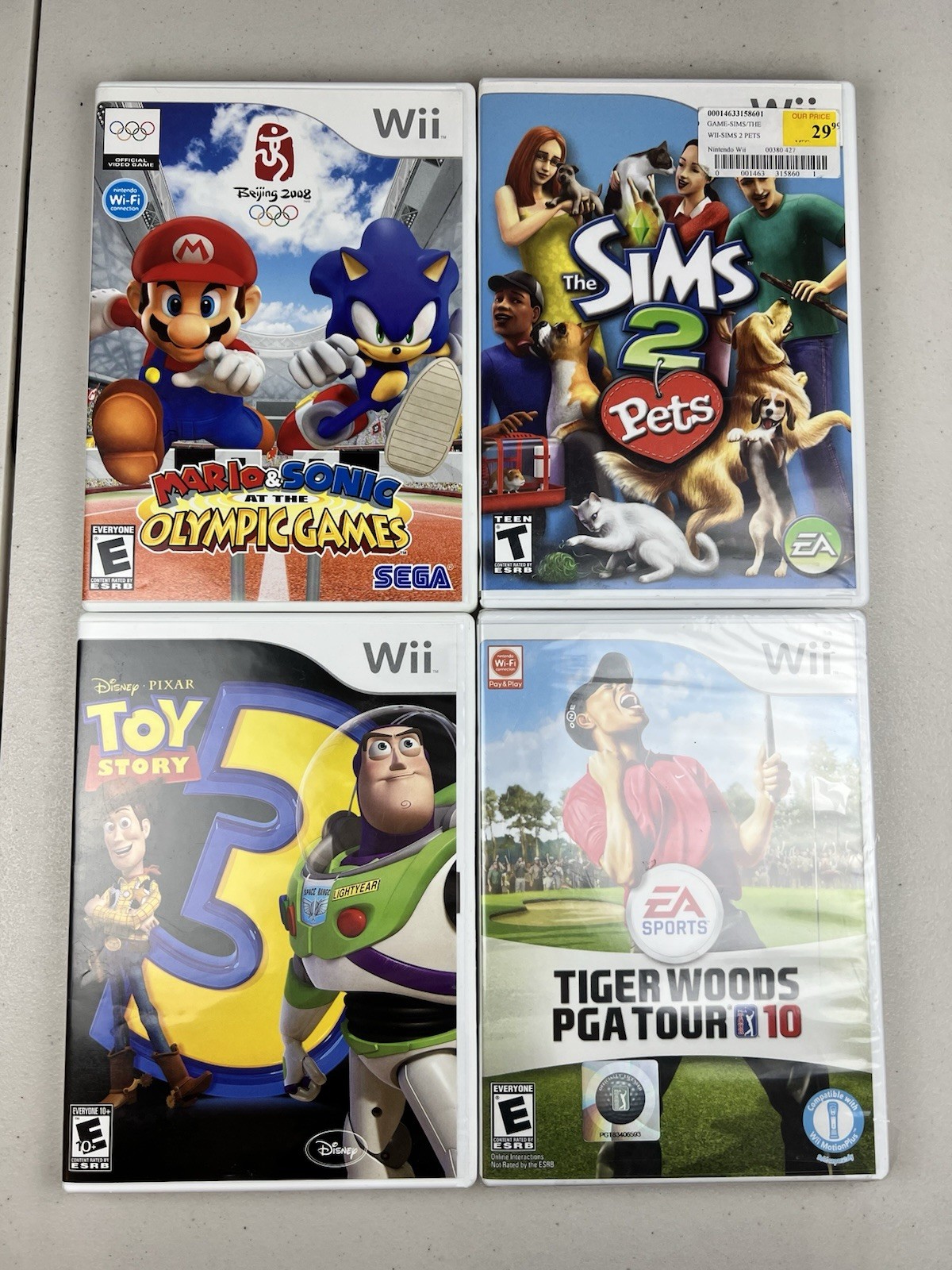 Nintendo Wii White Console Bundle RVL-001 (USA) Mario Controller, Wheel, 4 Games