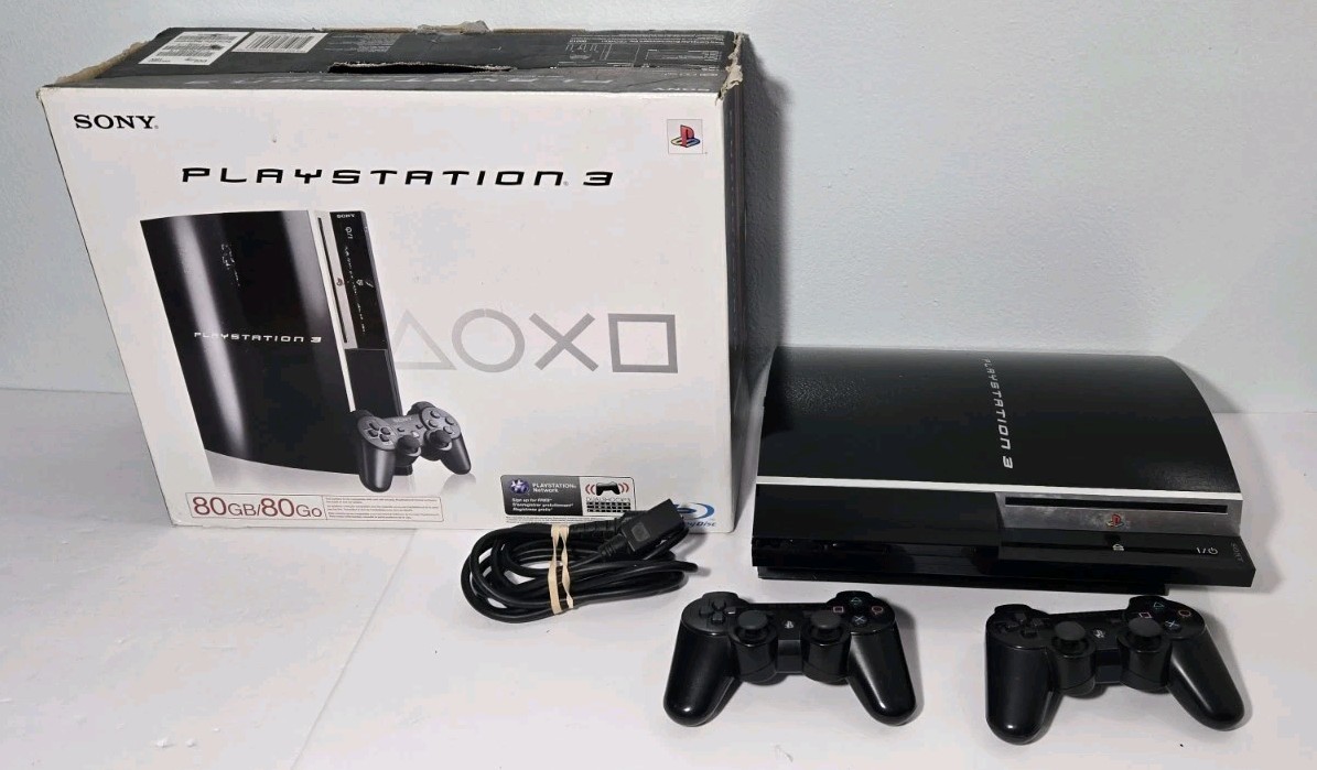 Sony PlayStation 3 80GB Fat Console w 2 Controllers & Power Cord CECHK01 Working