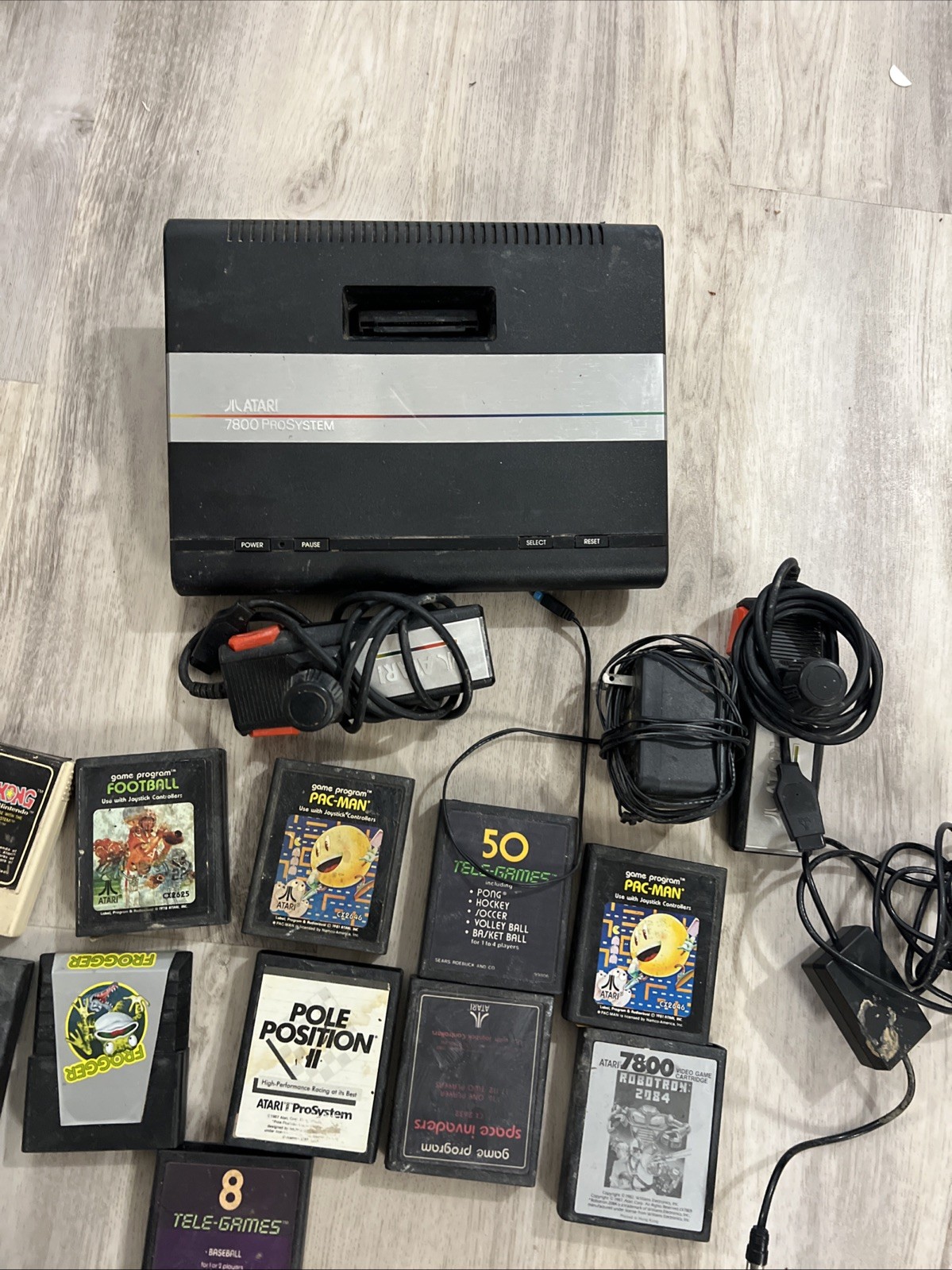 Original Vintage Atari 7800 Prosystem Console with controllers and games