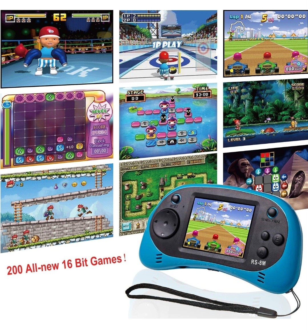 16 Bit Kids Handheld Games Built-In 220 HD Video Games, 2.5 Inch Portable