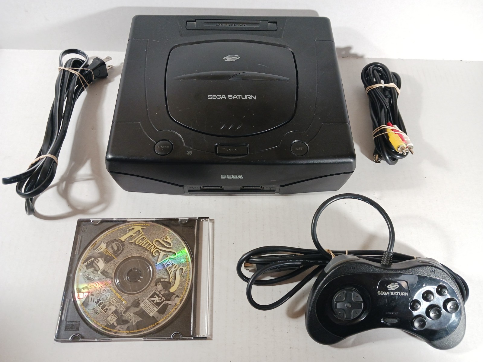 SEGA Saturn Black Console With Controller Tested With Cords Official Controller