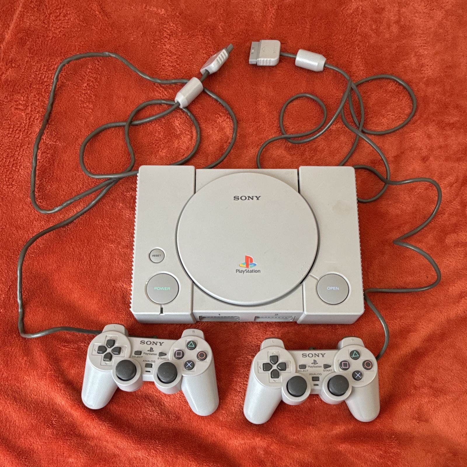 Vintage Sony PlayStation 1 Gray Console Bundle w/ 2 Controllers OEM Untested