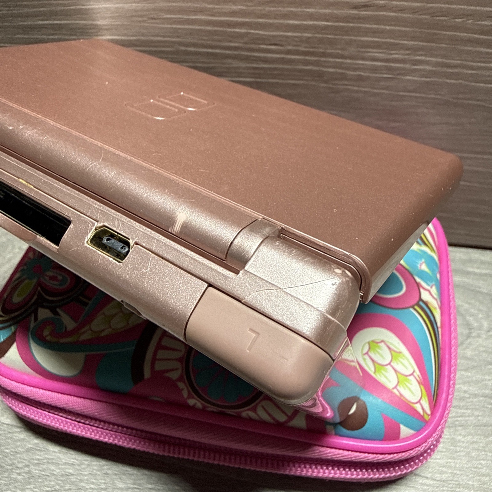 Nintendo DS Lite with Case USG-001- Metallic Rose Tested Works – No Charger!