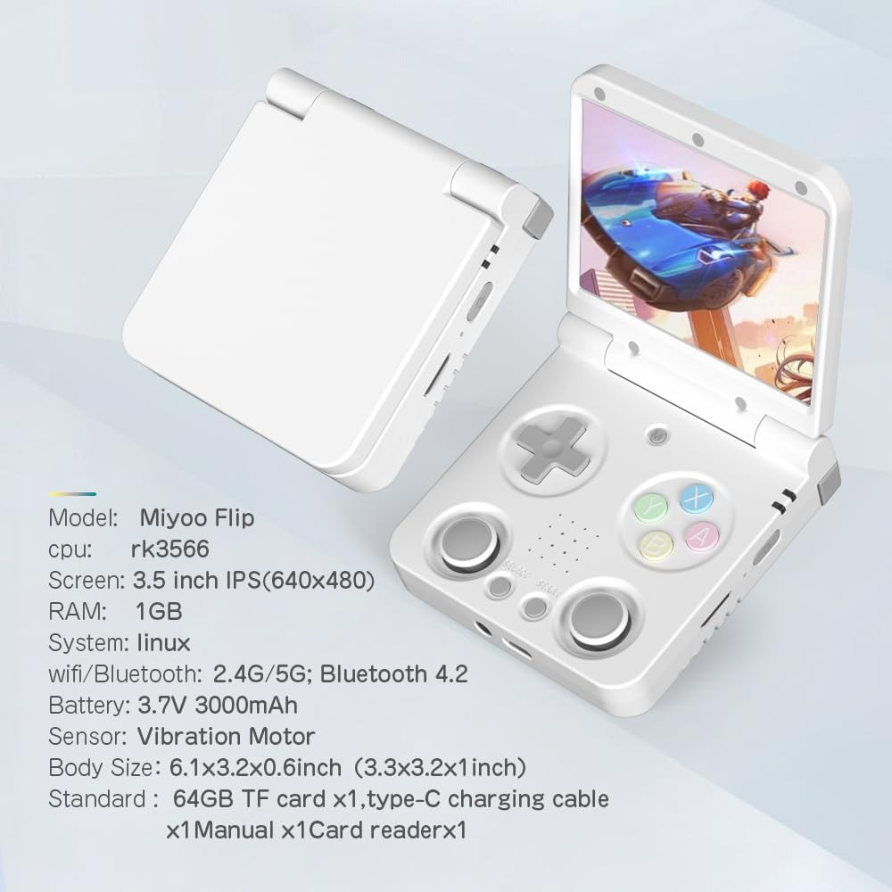 Flip V2 Retro Handheld Gaming Console with Quiet Hinge, 3.5″ 640*480 IPS Screen