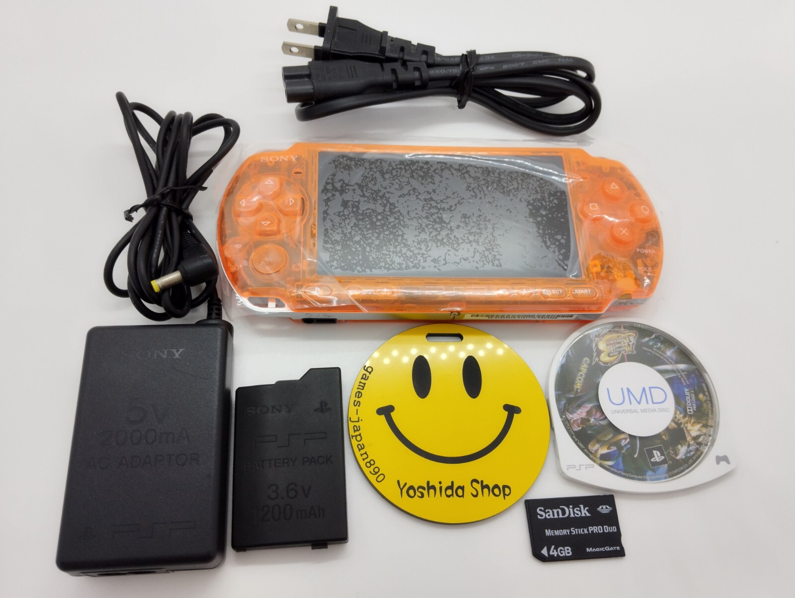 Sony PSP-3000 Playstation Portable Handheld Console Clear Orange Shell Custom