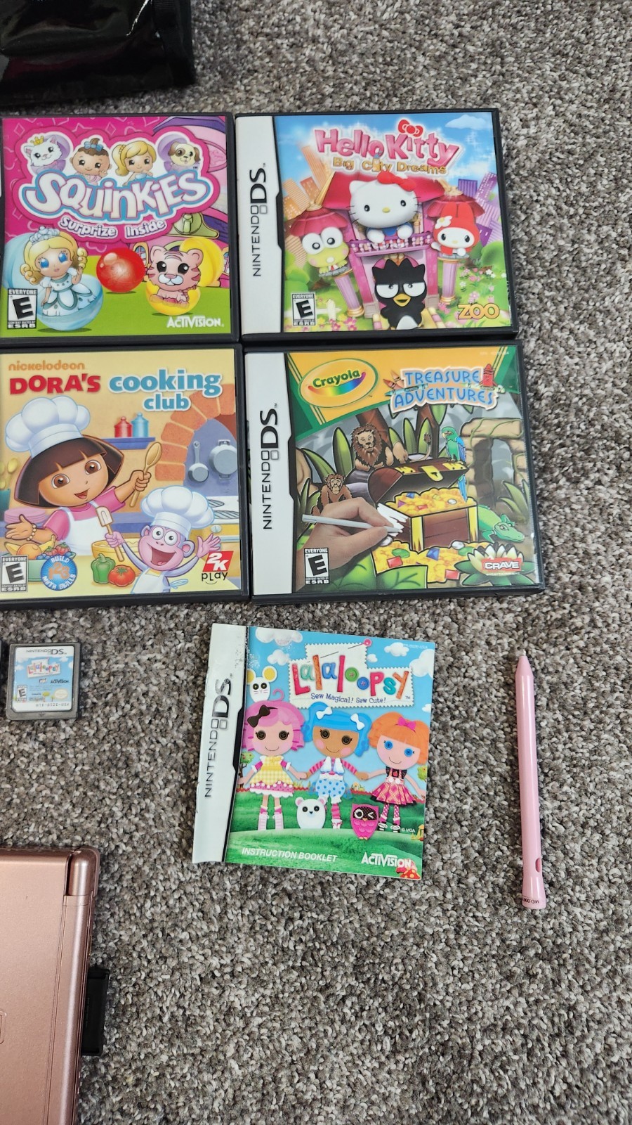 Nintendo DS Lite Metallic Rose Pink Console Bundle Hello Kitty Bag & 11 Games