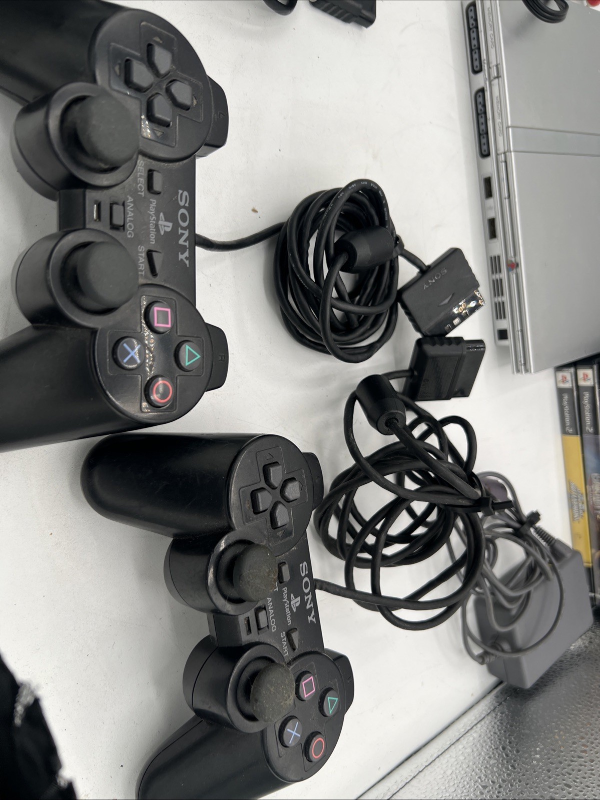 Sony PS2 Slim Silver Console Bundle – Console/5 Games/3 Controller/Cables