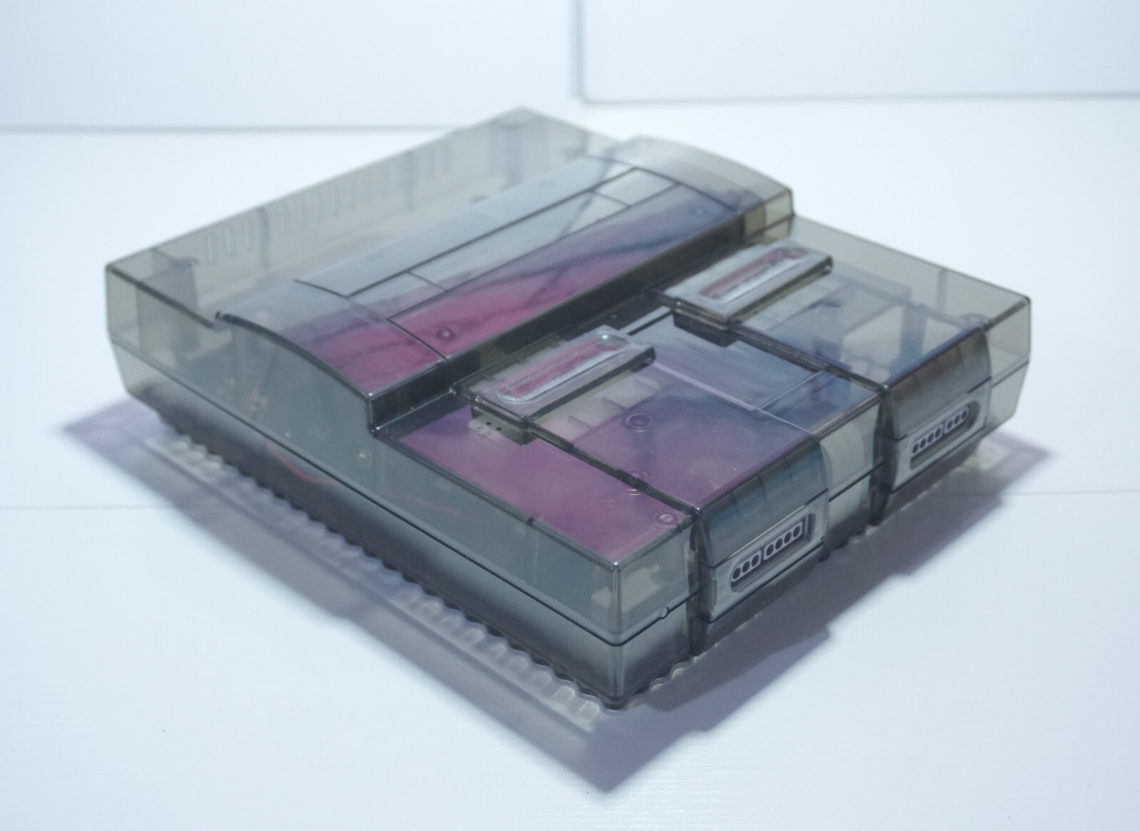Transparent Clear Smoke Grey Super Nintendo SNES Game Console SNS-001 Orange LED