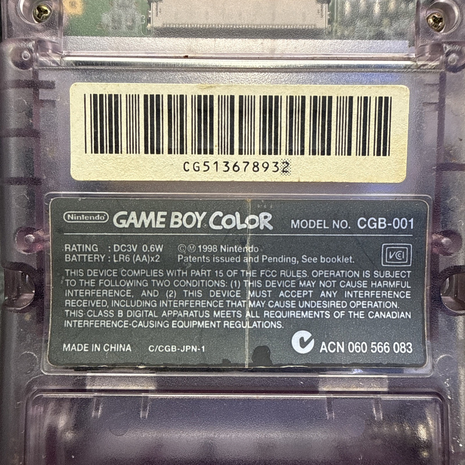 Nintendo Game Boy Color Atomic Purple CGB-001 Cleaned & TESTED