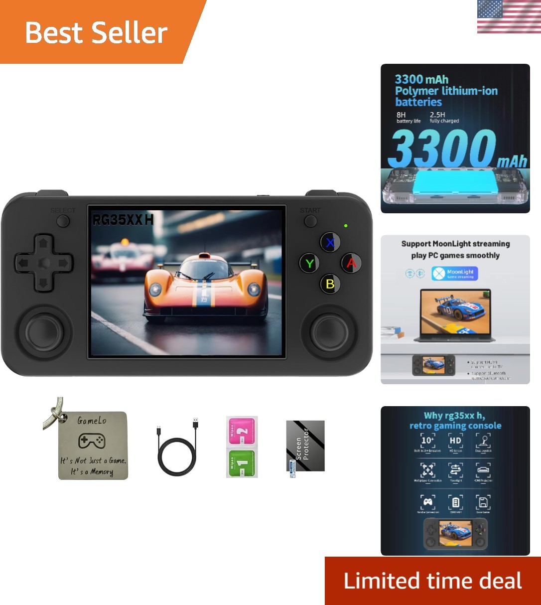 Anbernic Handheld Gaming Console – Dual Joystick, 3300mAh Battery & 64GB Storage
