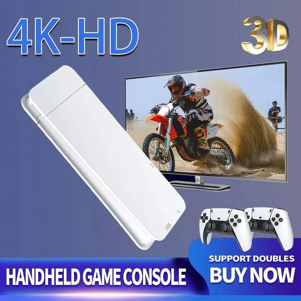 128G HDMI TV Video Game Stick M15 4K Gaming Console Gamepad 2 Pack Controller
