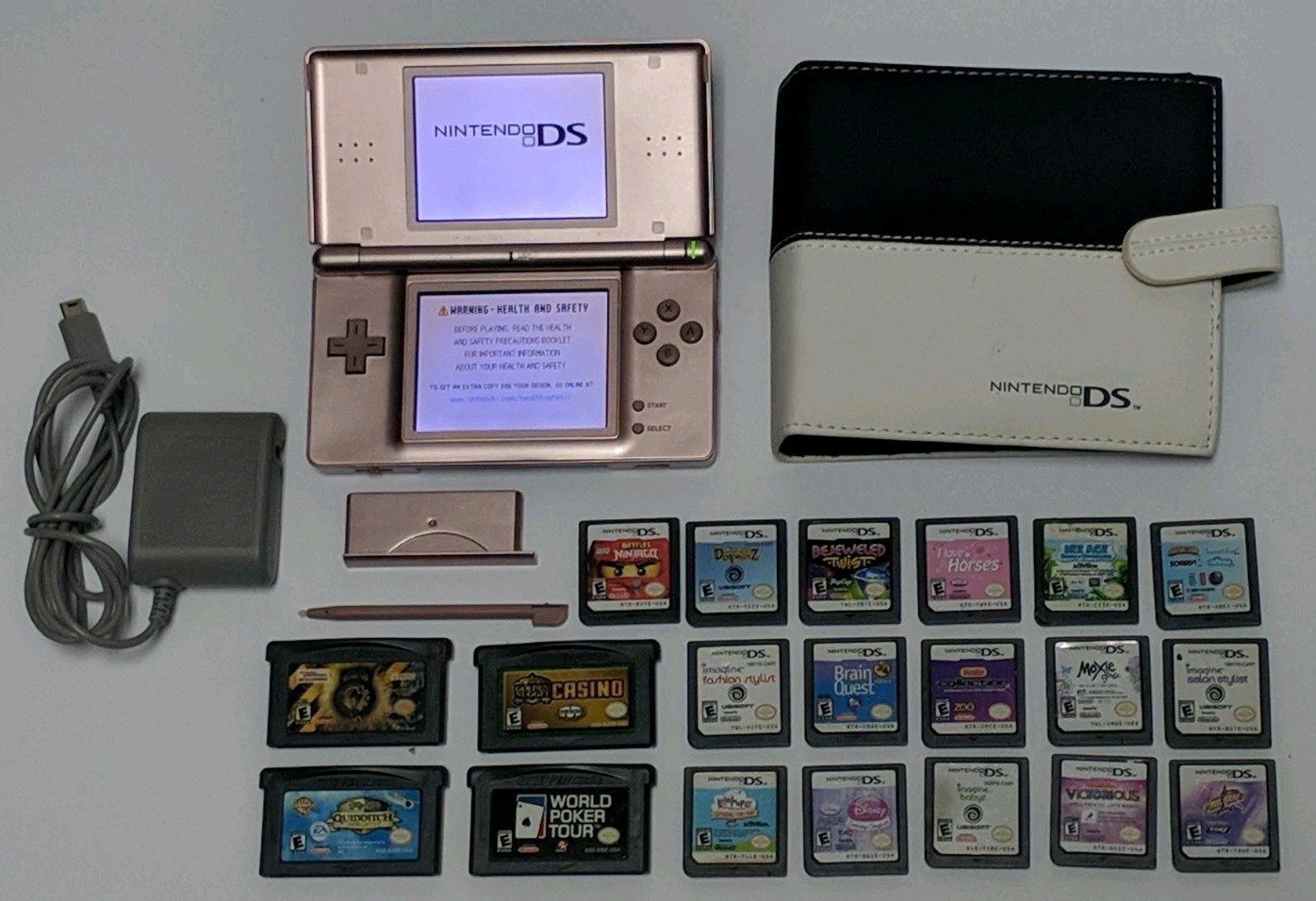 Nintendo DS Lite Console Metallic Rose Pink w/ Games SUPER CLEAN LIGHTLY USED