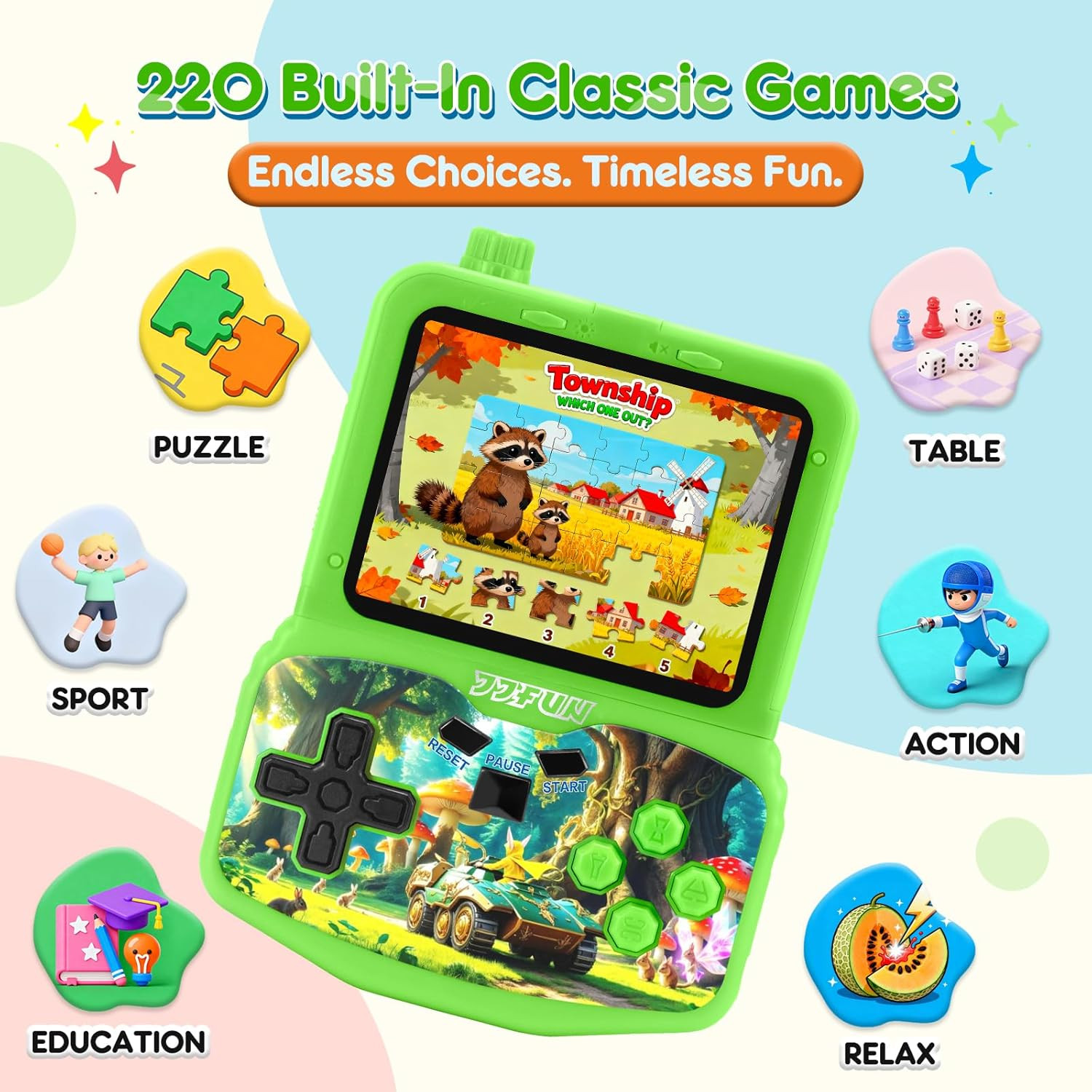 Retro Handheld Game Console for Kids, Built-In 220 Classic Games, 3.5» IPS HD S