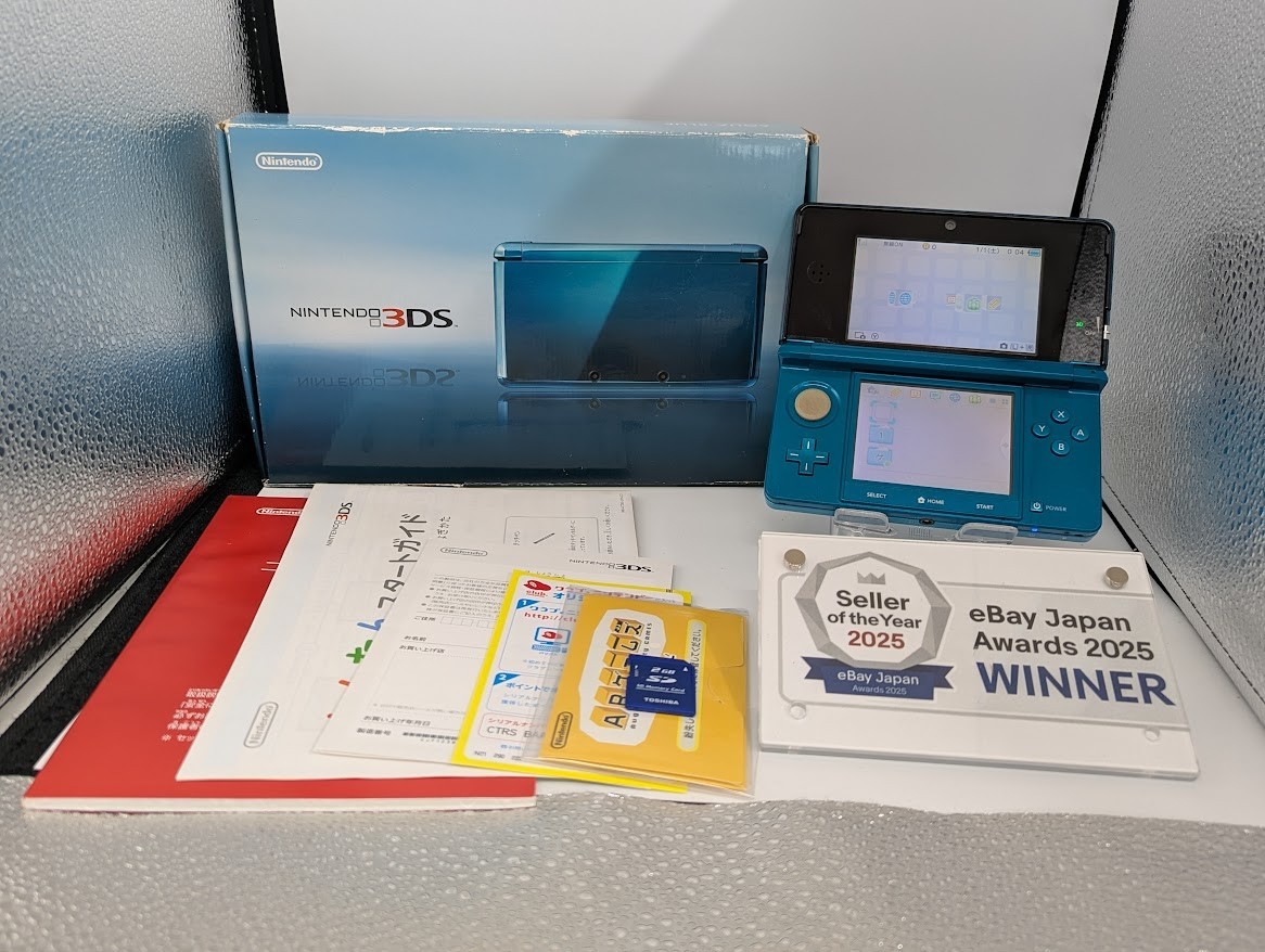 B7110 Nintendo 3DS console Aqua Blue Japan w/box memory 2GB manual AR card fx