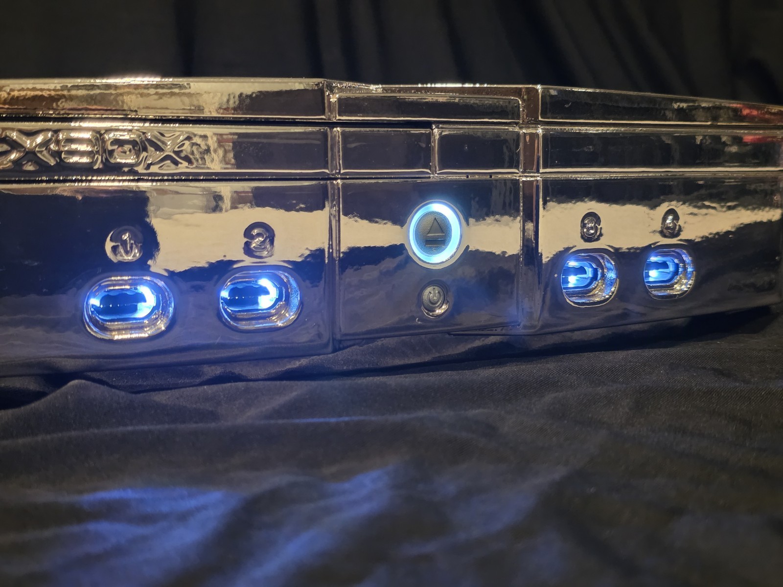 RARE Mirror Chrome Original Xbox Fully Recapped White LEDs Philips DVD Microsoft
