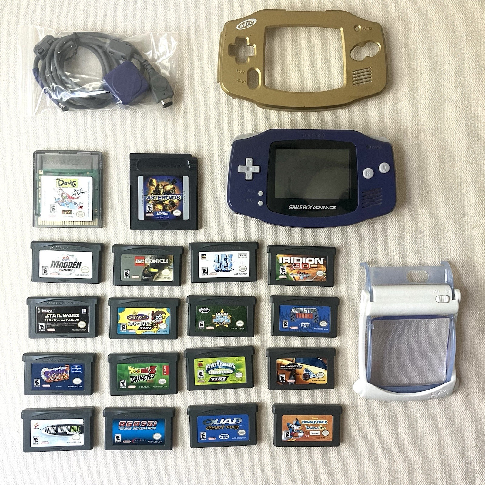 Nintendo Gameboy Advance Handheld Console AGB-001 Indigo Bundle 18 Games & More