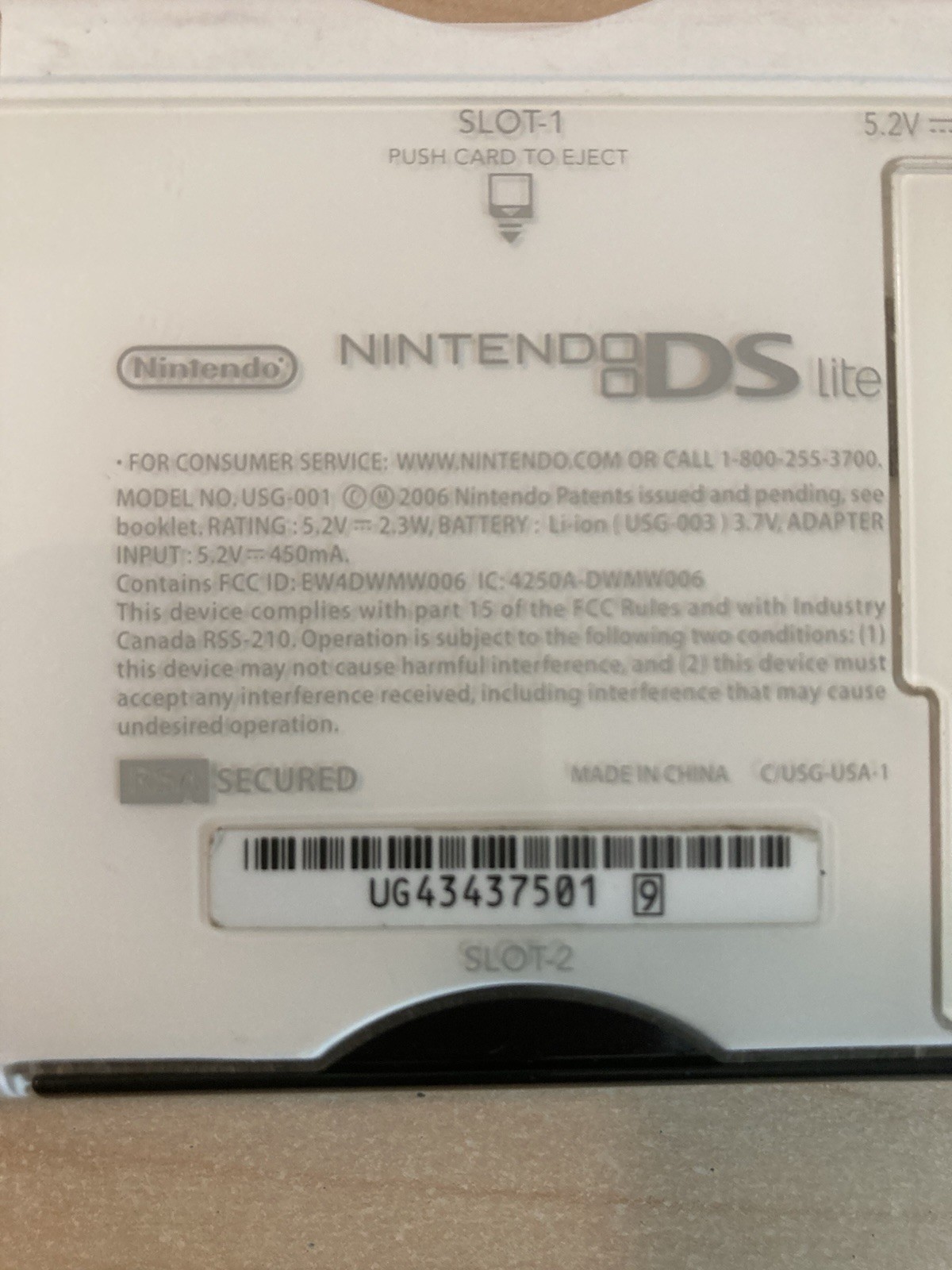 Nintendo DS Lite Console USG-001 White color, no charger tested working