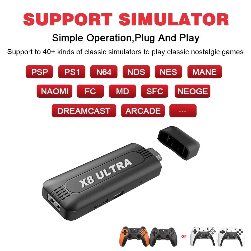 The X8 ULTRA retro video game console comes pre-installed with 50,000 games and
