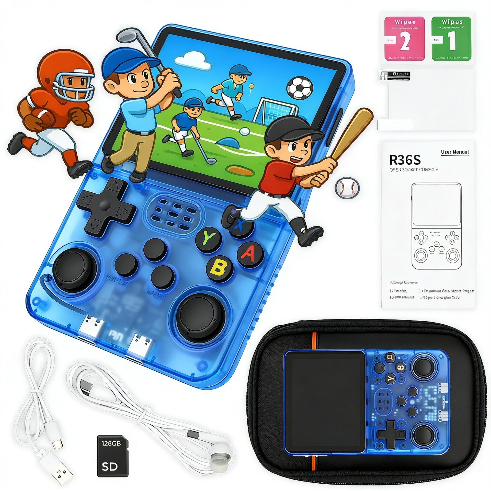 R36S R40S PRO Handheld Video Game Console 30000 Games 3.5 Inch Screen