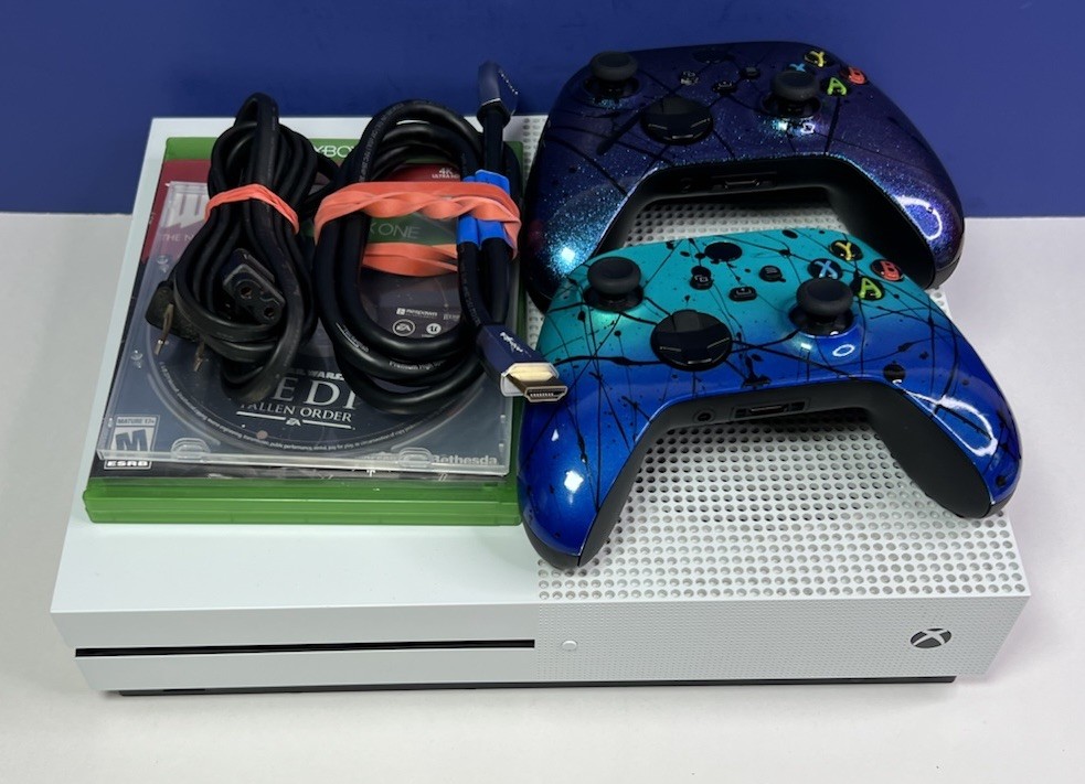 Microsoft Xbox One S 1TB Console Model 1681 w/ 2 Controllers 2 Games HDMI Power