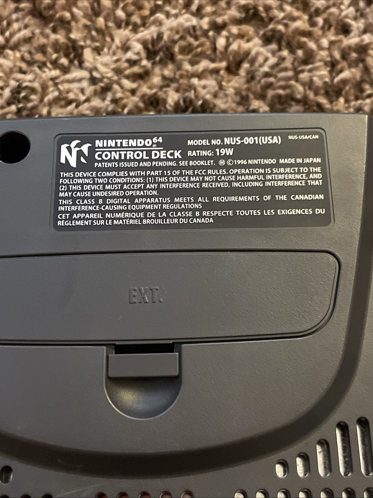 NINTENDO N64 CONSOLE NUS-001 WITH 1 CONTROLLER & CABLES – TESTED