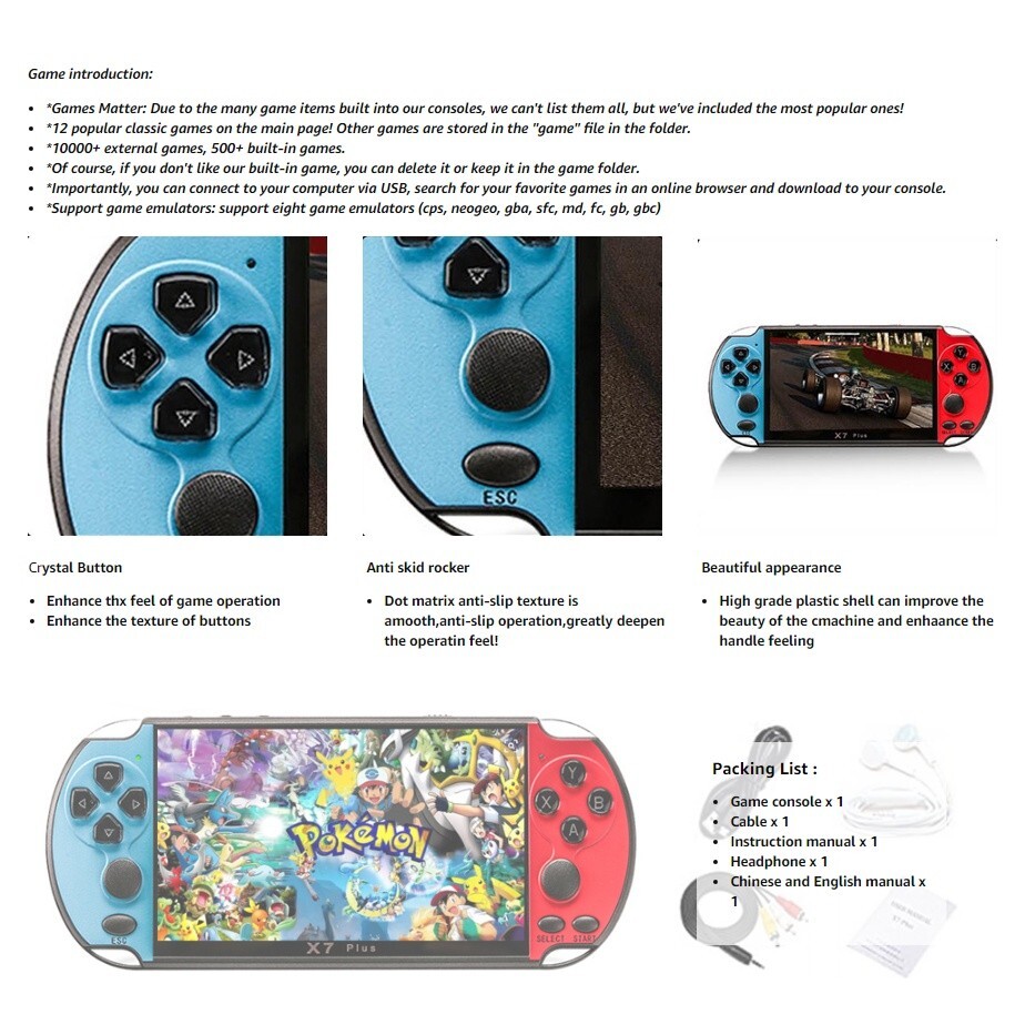 X7 Plus 5.1″ Dual Joystick Portable Handheld Game Console Built-in 10000+ Games