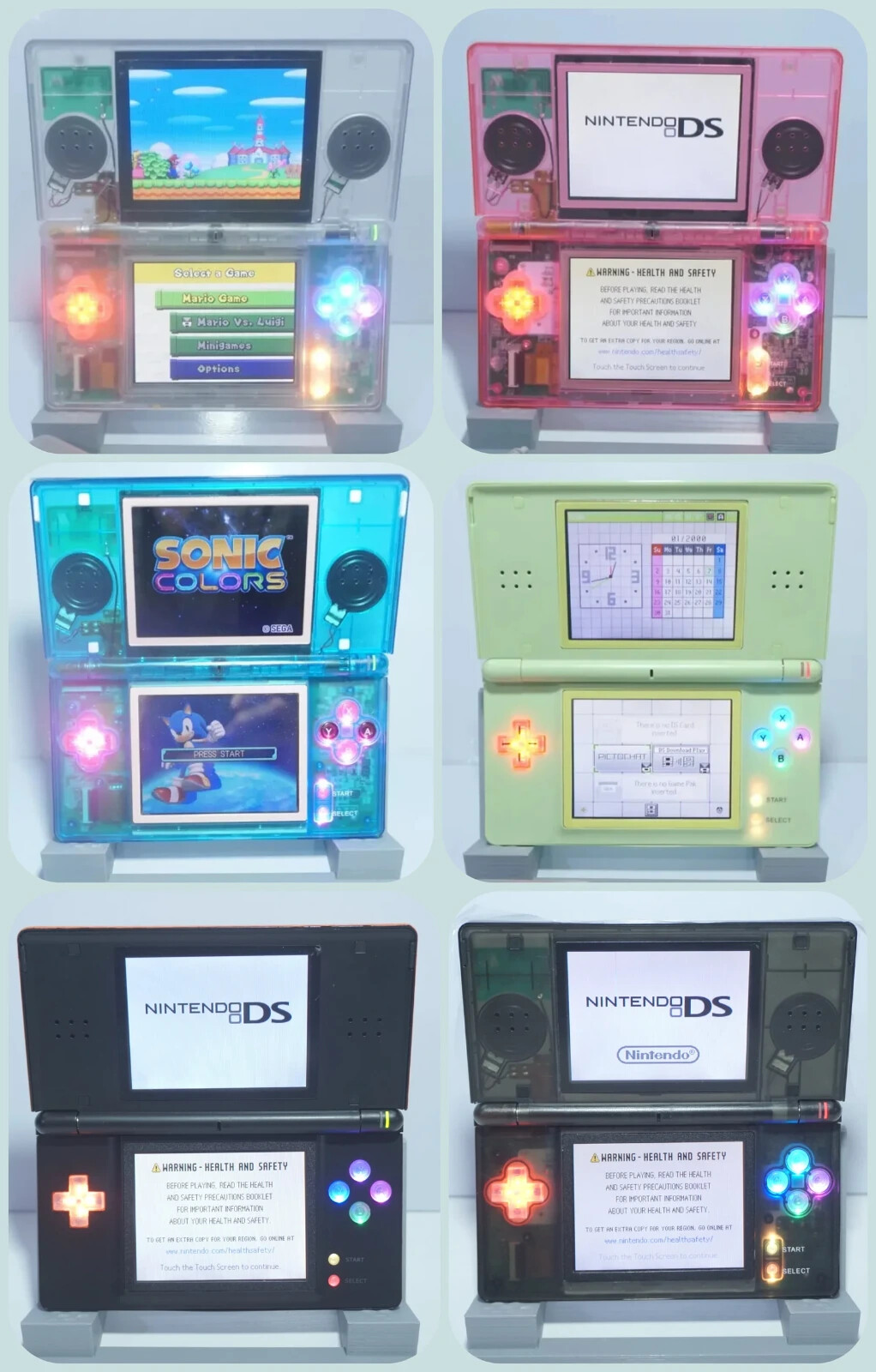 Nintendo DS Lite Videogame Console Various Colors Reshelled with Charger