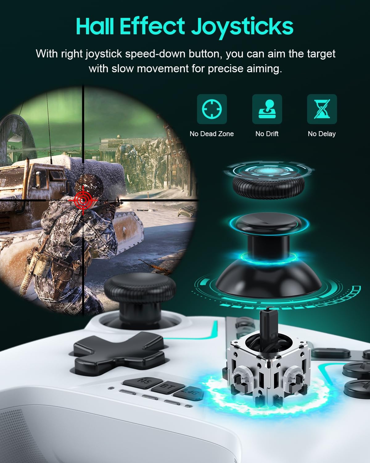 Dual Hall Effect PC Controller-No Drift No Dead Zone, Bluetooth White