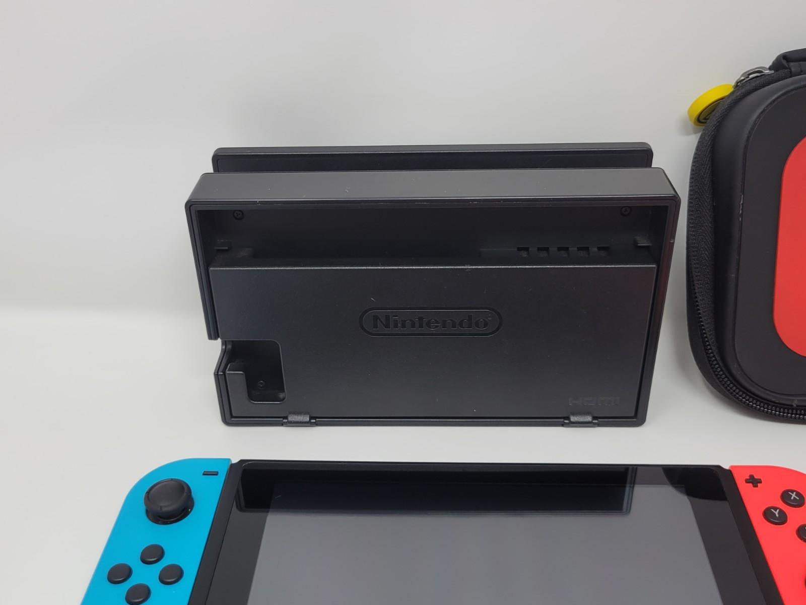 Nintendo Switch Console Neon Blue Red Joycons w/ Mario Odyssey Smash & Strikers
