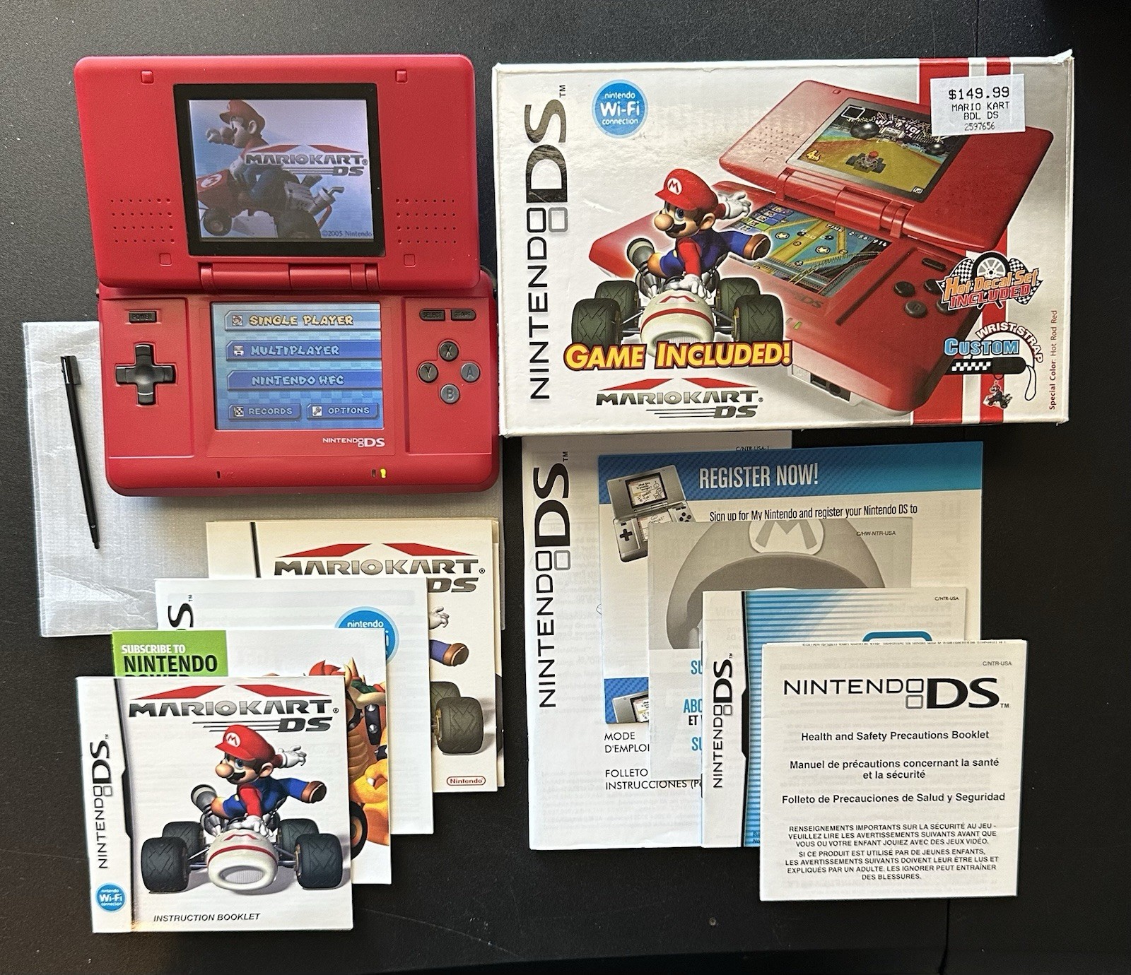 Nintendo DS Mario Kart Bundle Pack Hot Rod Red In Box Handheld Console System