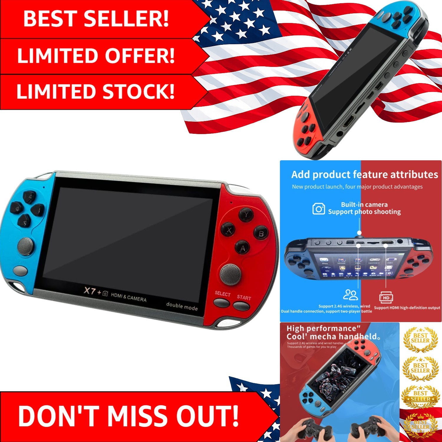 Versatile 4.3″ X7 Plus Game Console: Music, Video & 10000 Classic Games Included