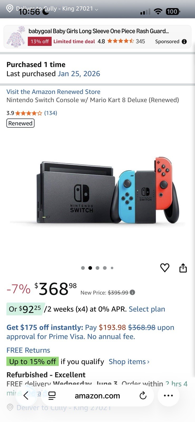 Nintendo Switch with Controllers and Mario Kart 8 Bundle