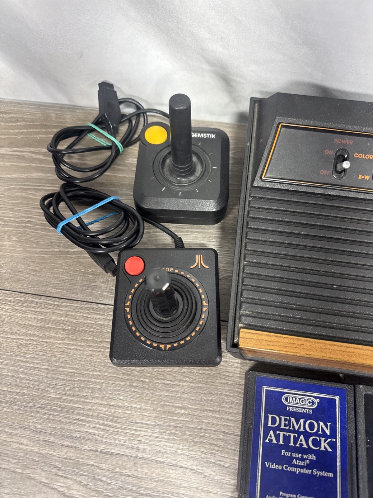 Atari 2600 4-Switch Woodgrain Console Bundle w/ 2 Joysticks, 4 Games Working