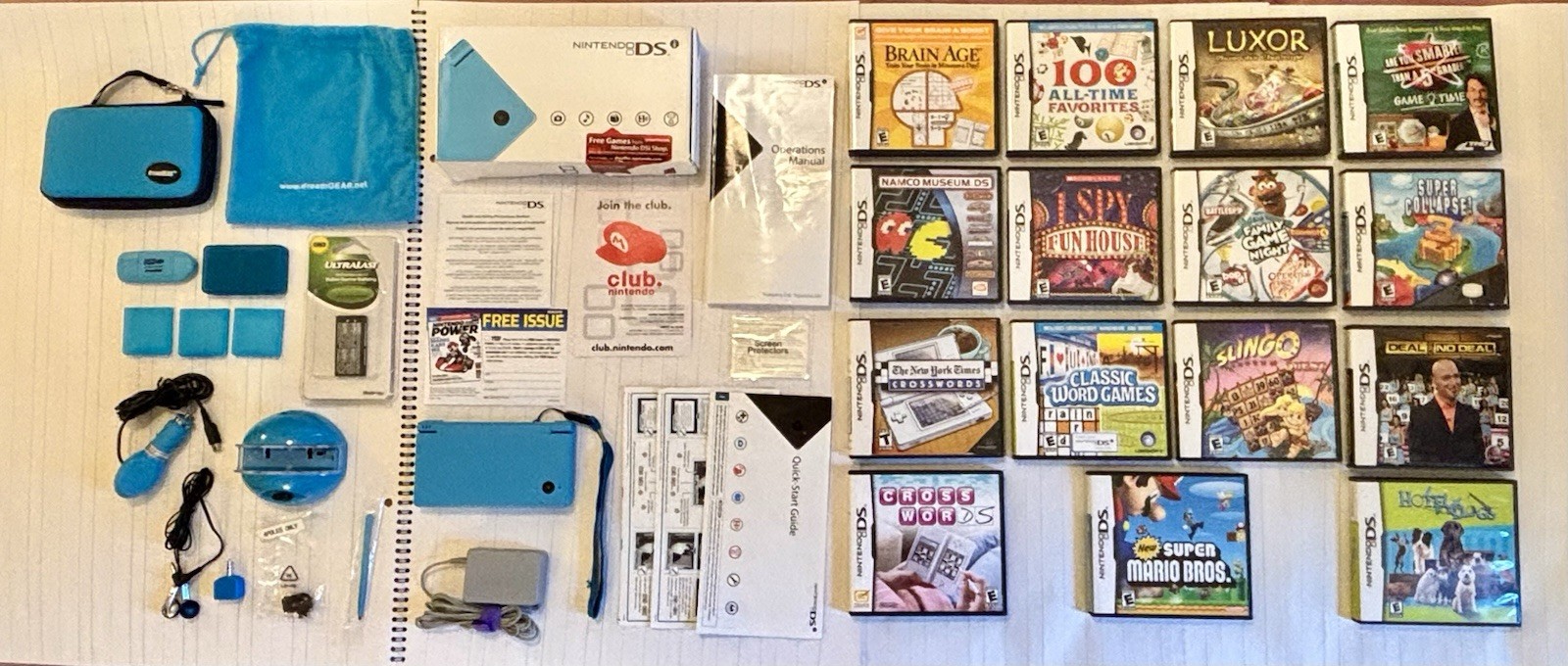 Nintendo DSi Blue Complete CIB Huge Bundle 15 Games Tested Matching Serials
