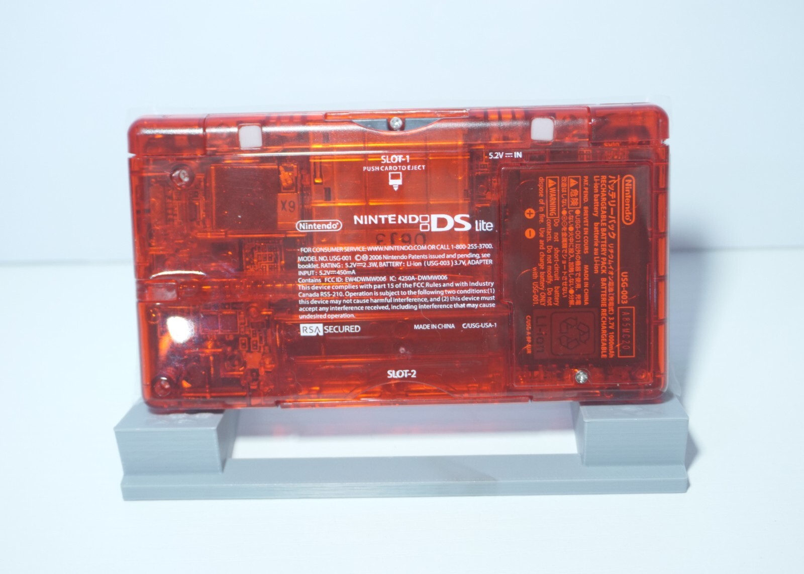 Nintendo DS Lite Transparent Clear Blood Red Handheld System with Charger