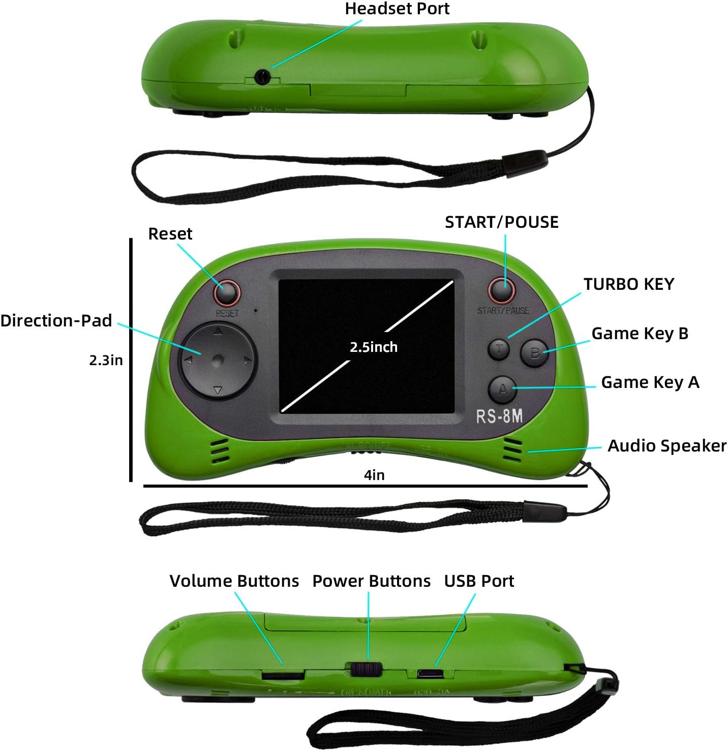 Kids Handheld Portable Video Game Player with 200 Games – 16 Bit 2.5 Inch Screen