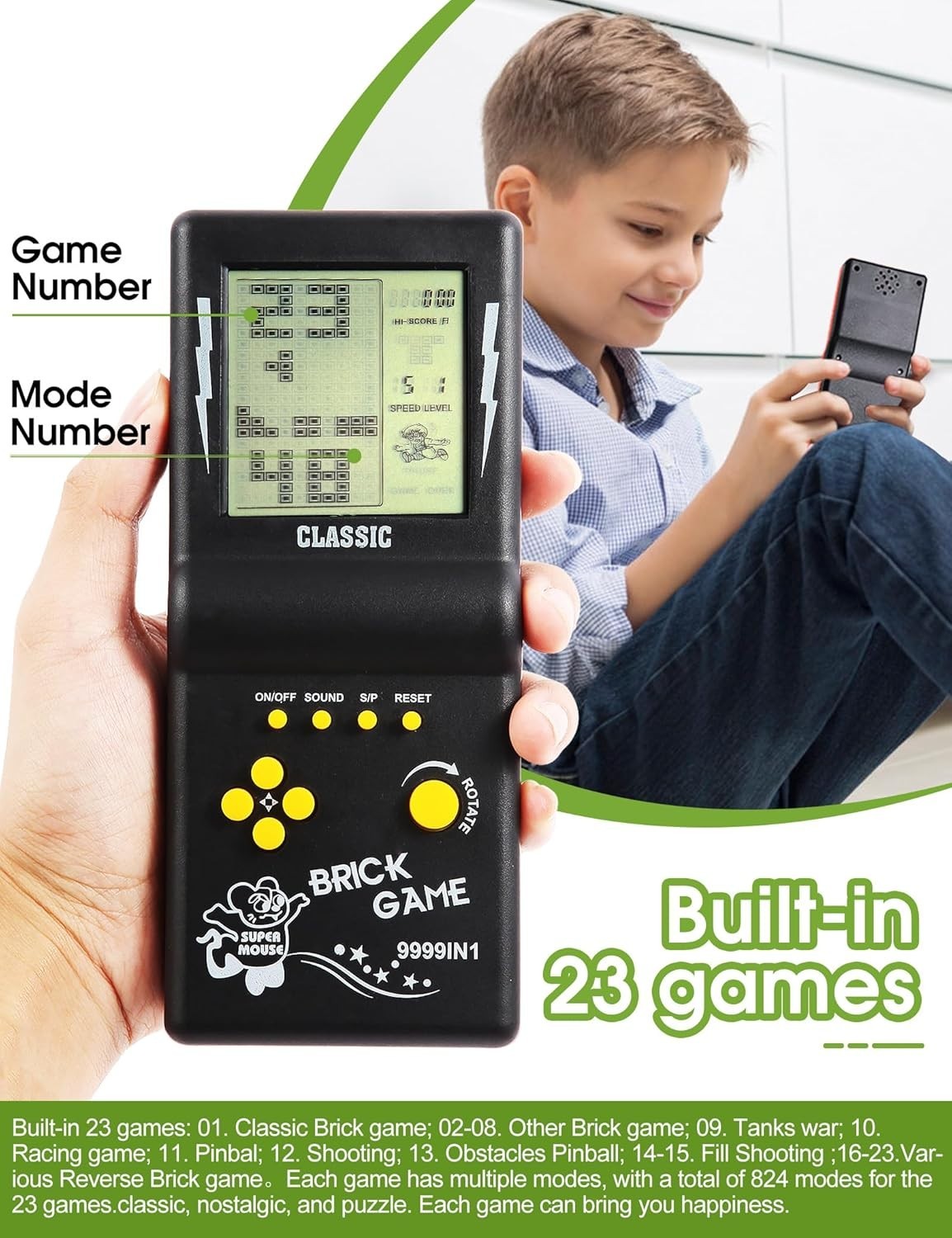 Ergonomic 3.5-Inch Retro Gaming Console with 23 Classic Games & Adjustable Speed