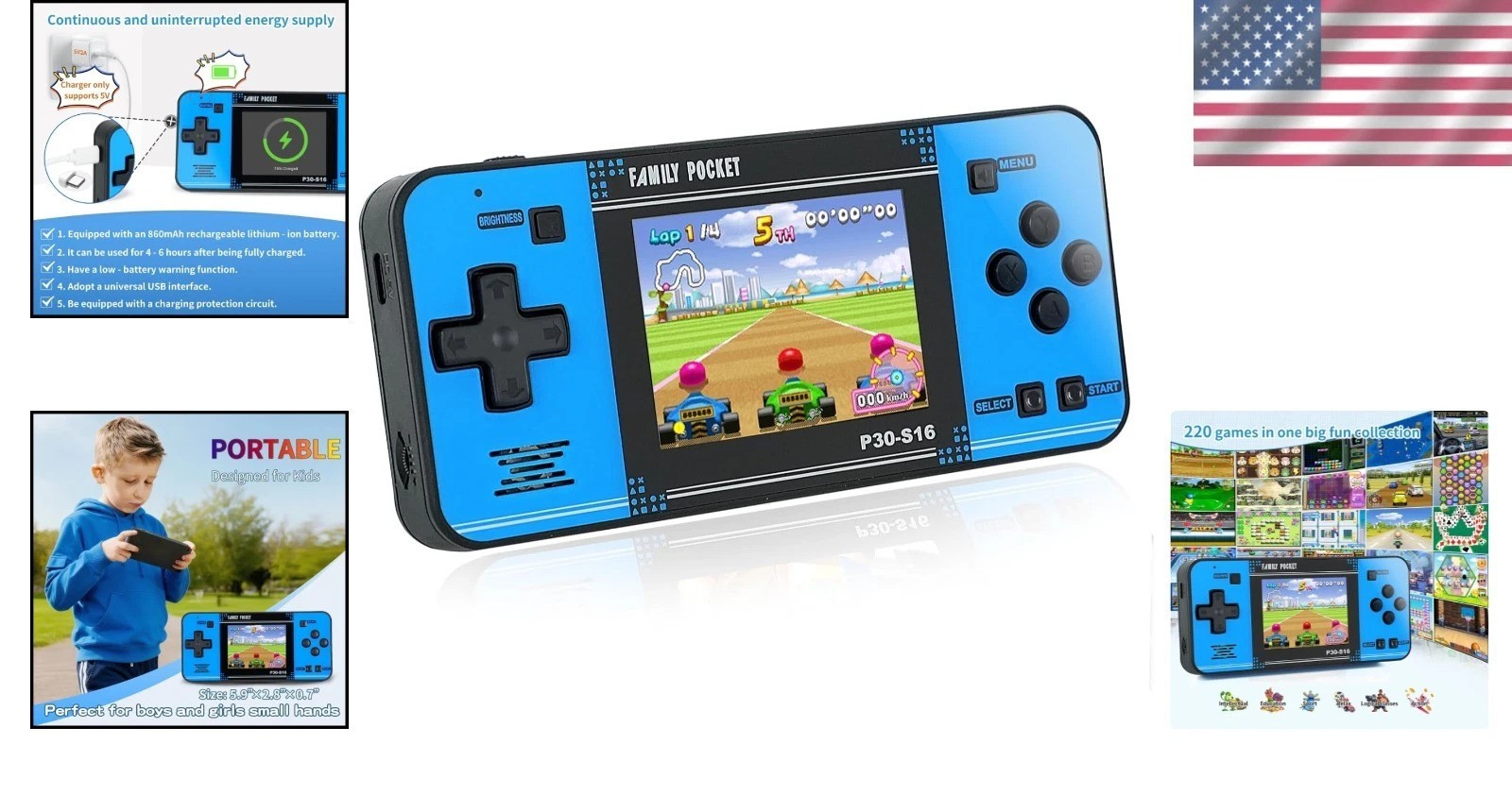 Interactive Portable Game Player for Kids – 220 Retro Titles & Ergonomic Fit