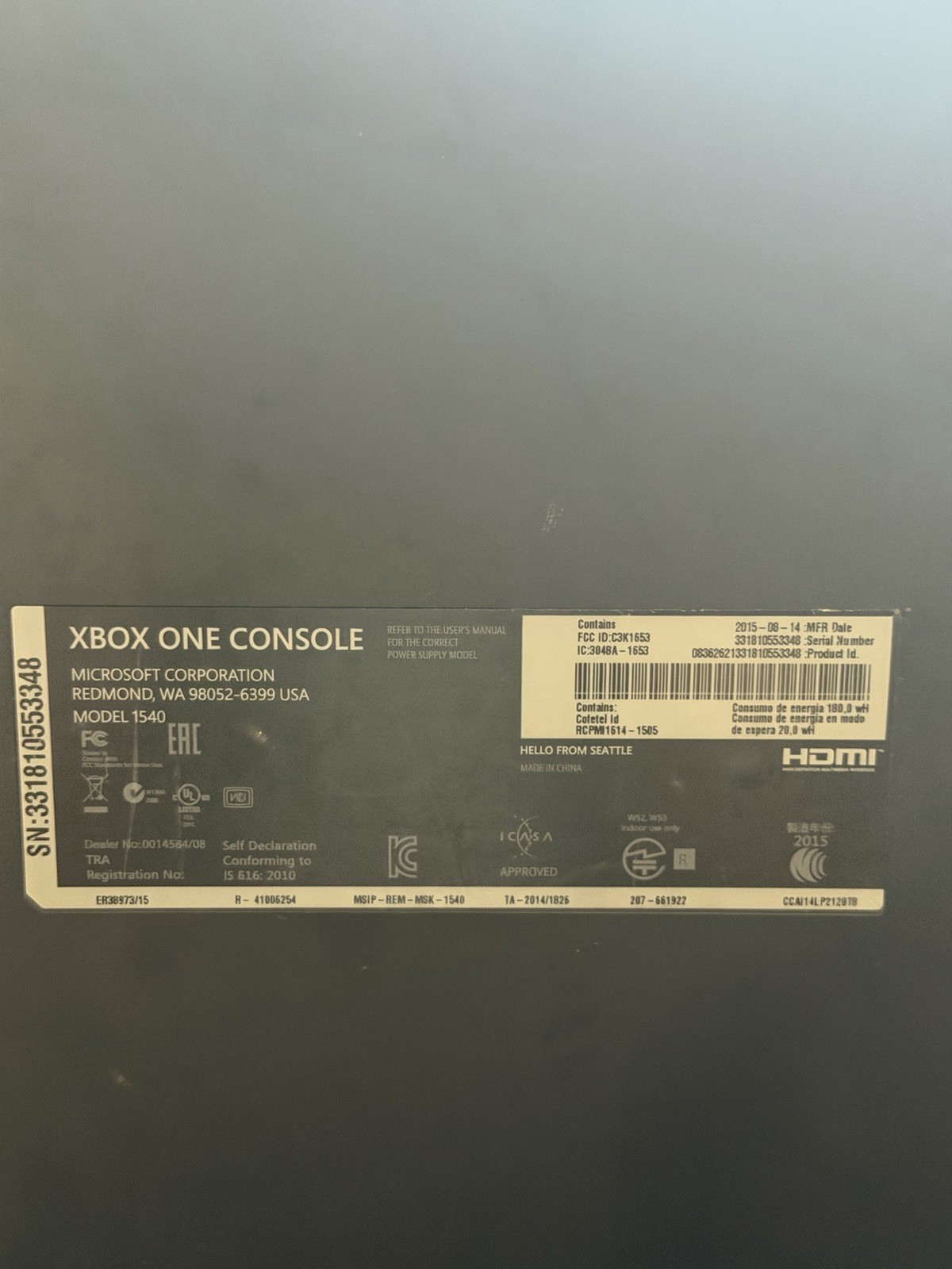 Microsoft Xbox One Black Video Game Console Controller Not Included