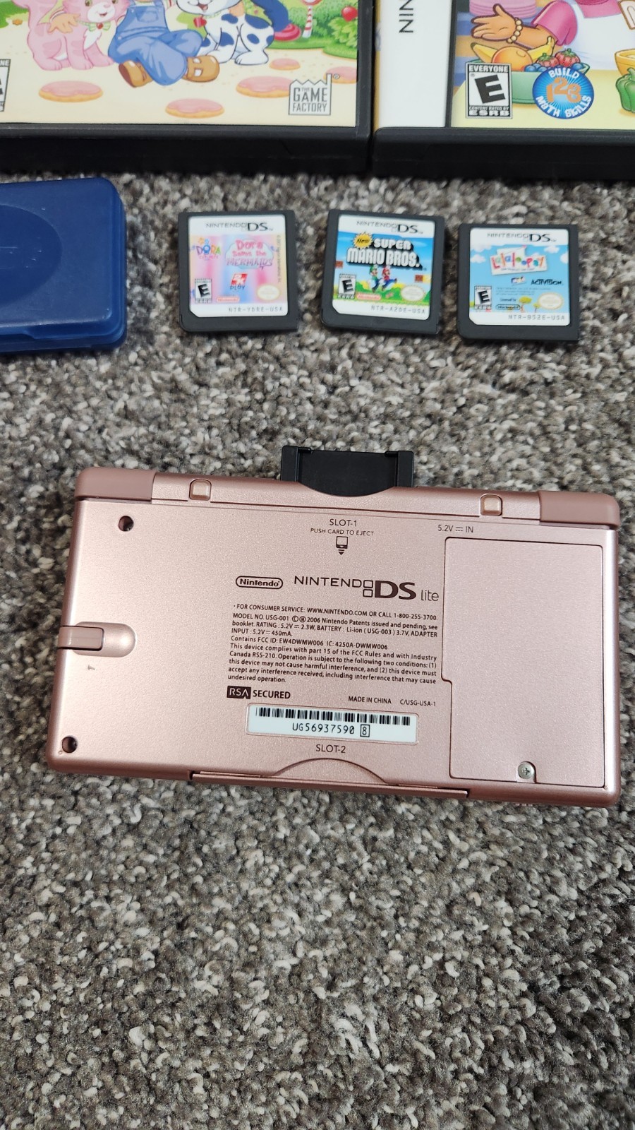 Nintendo DS Lite Metallic Rose Pink Console Bundle Hello Kitty Bag & 11 Games