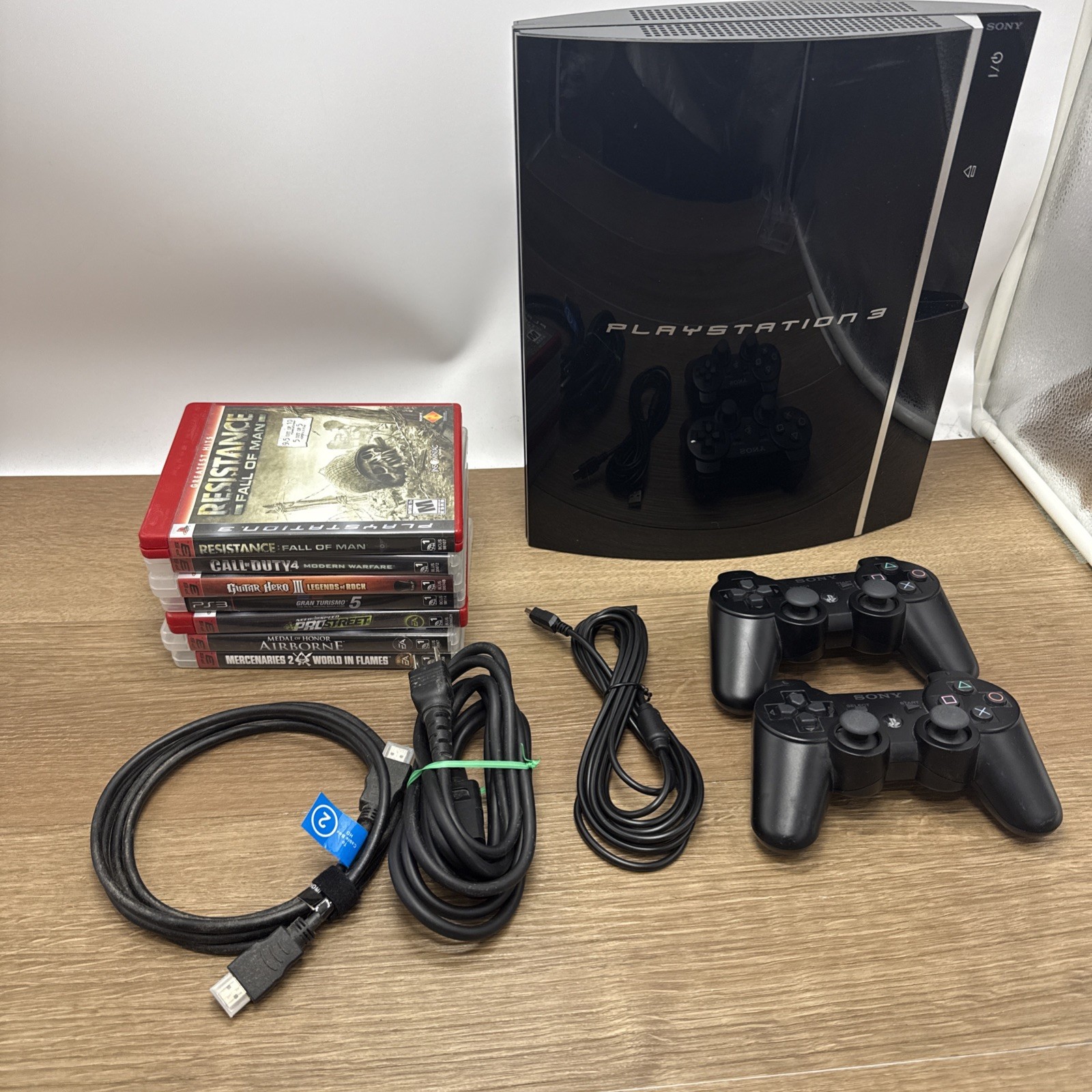 Sony PlayStation 3 Fat PS3 40GB Black Console2 Controllers 7 Games CECHG01