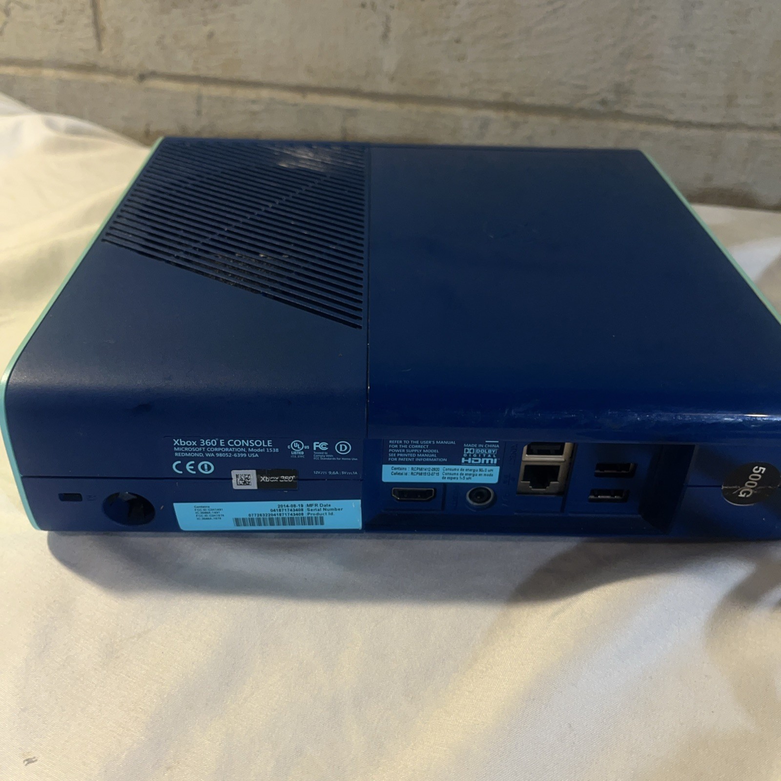 Microsoft Xbox 360 E Blue & Green Special Edition Console Matching Controller