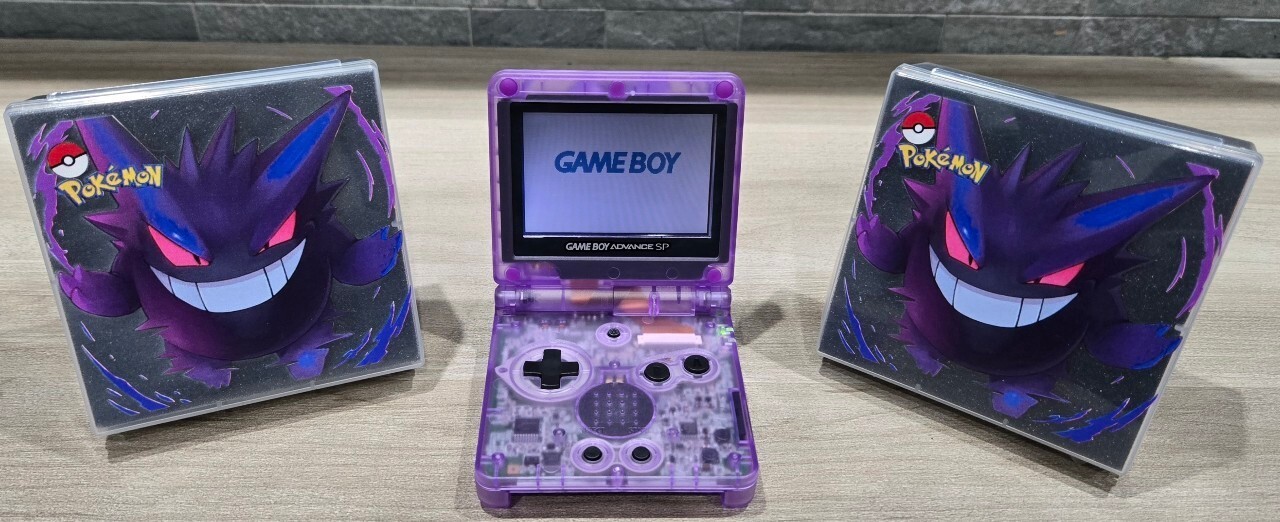 Nintendo Gameboy Advance SP Gengar Pokémon Reshell *Glass Screen & New Battery*