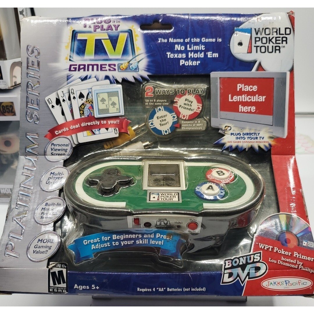 Jakks Pacific World Poker Tour Plug & Play TV Game Platinum Series Bonus DVD NOS