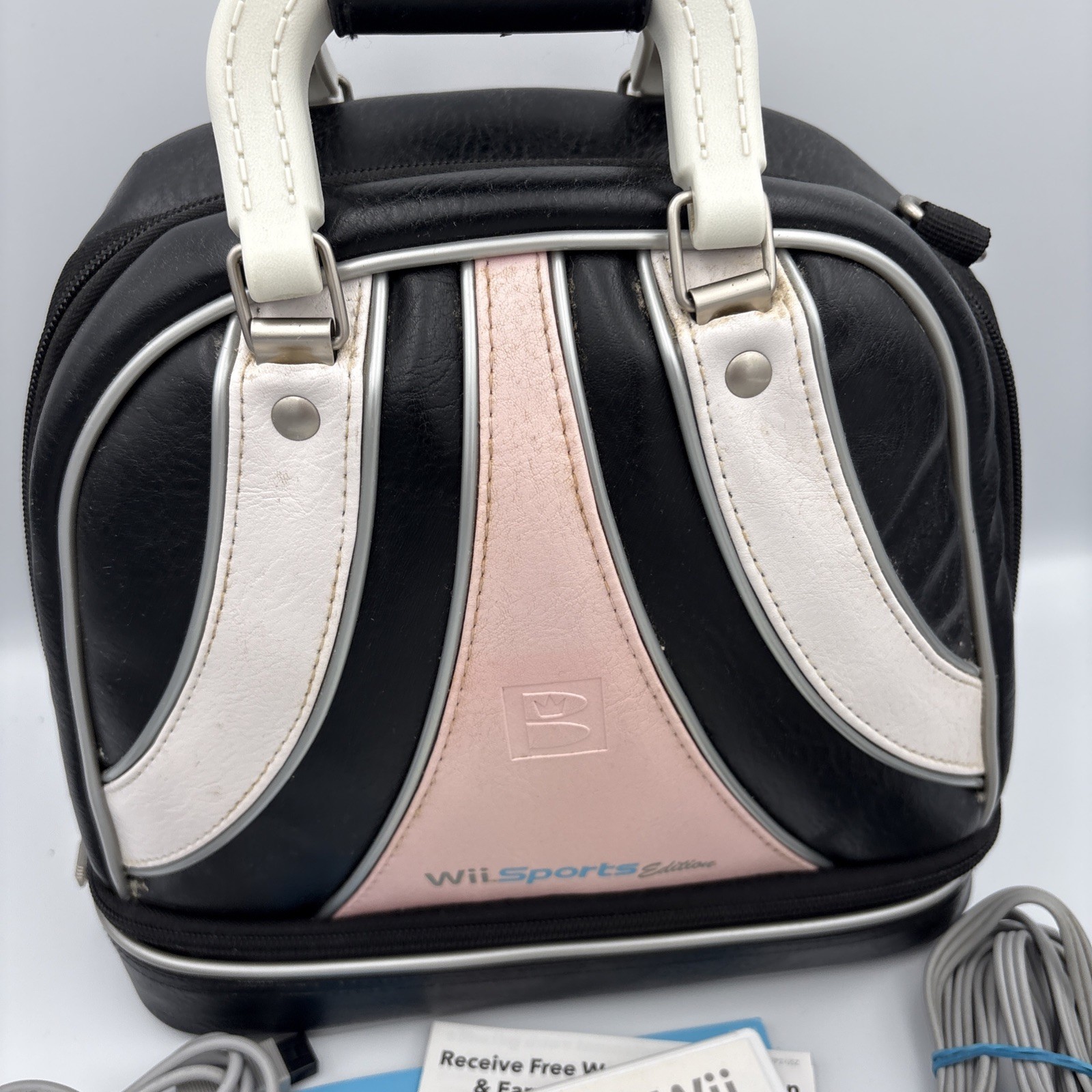 Nintendo Wii RVL-001; Power/Av Cables White; Brunswick Sports Bag Wii Fit Plus