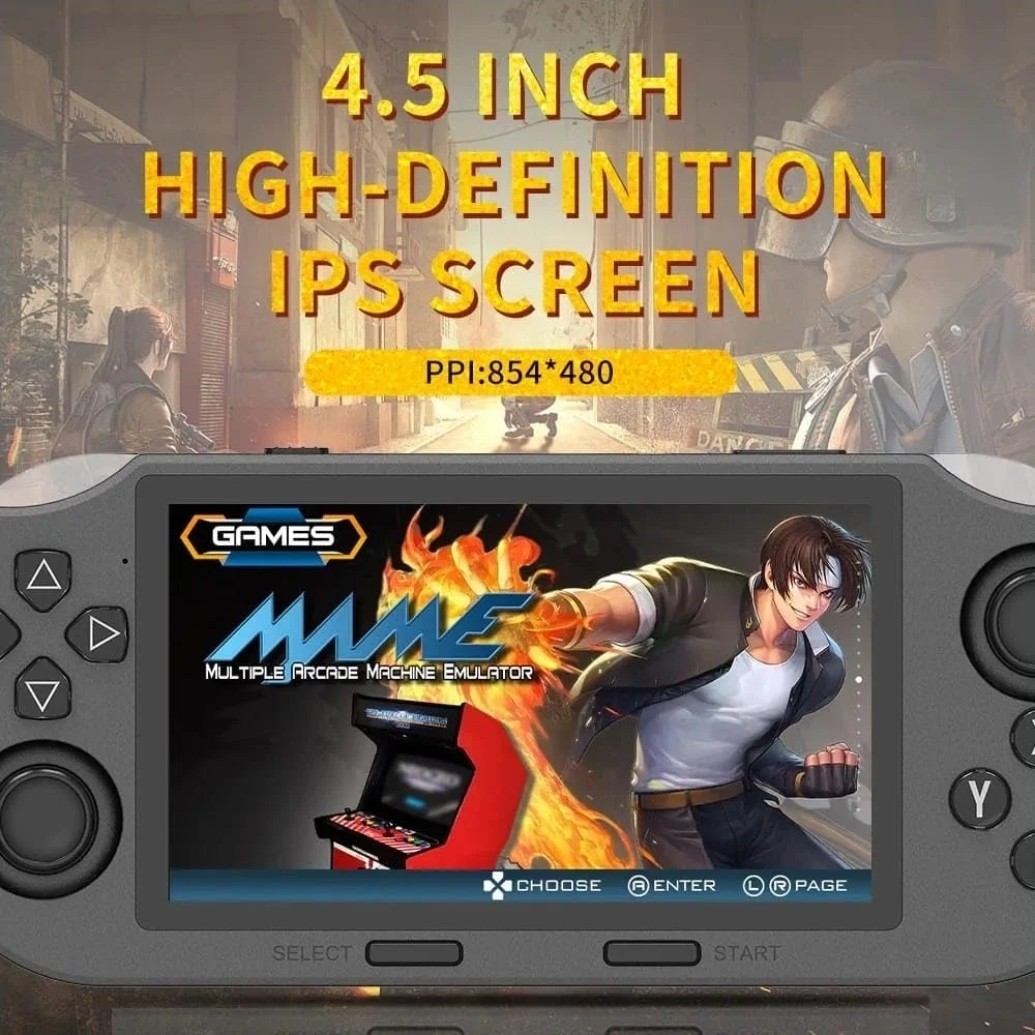 SF3000 Handheld Game Console 4.5in IPS Display, 20000+ Games, Gray/Black